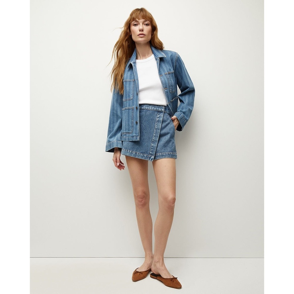 Veronica Beard Dahl Denim Jacket Size Medium Sapphire Stripe Chic Oversized Boxy - Picture 5 of 16